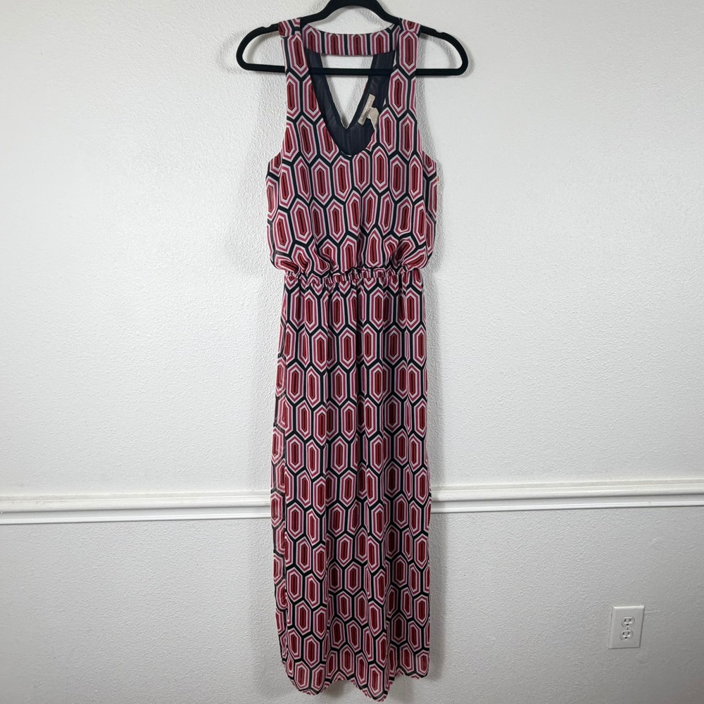 Banana Republic Maxi Dress Geometric Honeycomb Print Red Pink Womens Size 8
